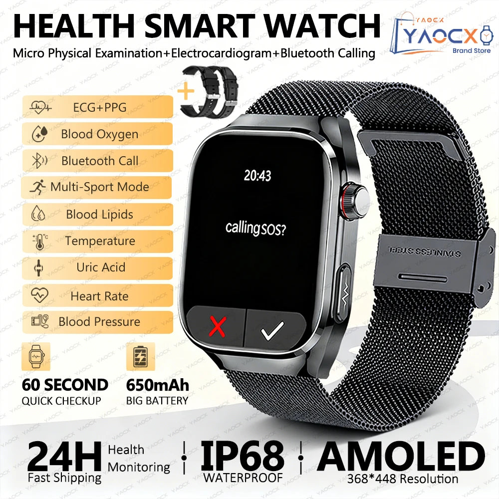 2026 Neue Pflegegrad-Harnsäure-Blutfettwerte Smartwatch Herren EKG+PPG Blutdruck Herzfrequenz Bluetooth Anruf Gesundheits-Smartwatch