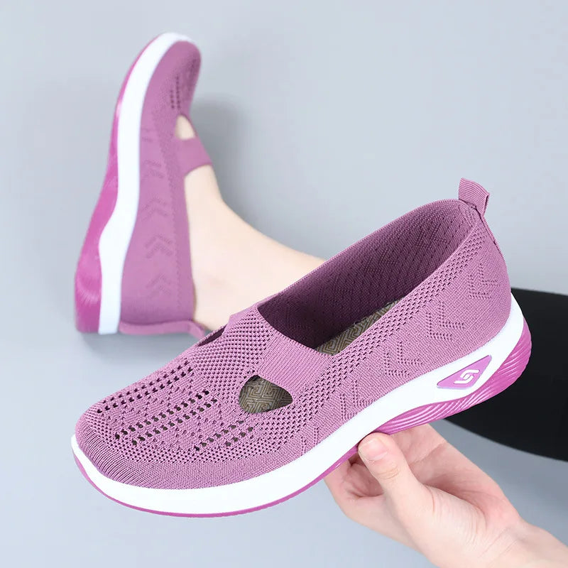 Damen Neue Sommerschuhe Mesh Atmungsaktive Sneaker Leichte Slip-on Plateau Freizeitschuhe Damen Rutschfeste Gehschuhe Gewebte Schuhe