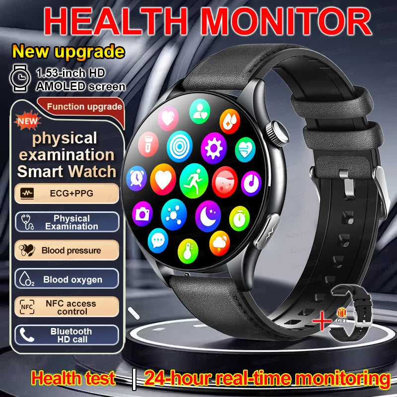 2026 Neue Smartwatch NFC EKG+PPG Blutsauerstoff Harnsäure Blutdruck Saphir Smartwatch Herren für Android iOS Smartwatch Herren