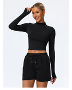 Hearuisavy Sommer Damen Fitness Langarmshirt Leichtes Gym Workout Top Atmungsaktive Schnelltrocknende Yoga Kleidung Sportbekleidung