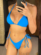 7 Farben Neckholder Brasilianischer Bikini Damen Bademode Weiblicher Badeanzug Zweiteiliges Bikini-Set Gepolsterter Badeanzug Damen V3536