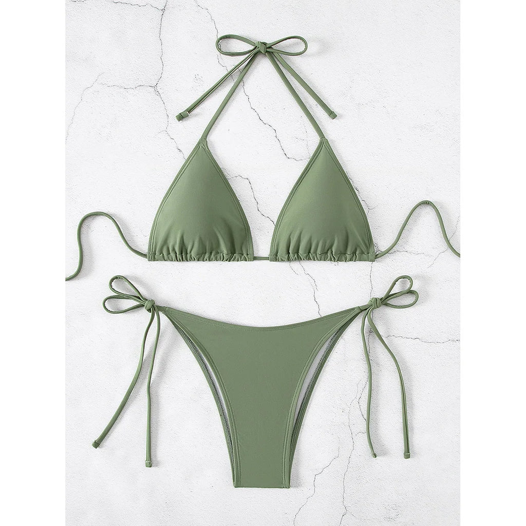 7 Farben Neckholder Brasilianischer Bikini Damen Bademode Weiblicher Badeanzug Zweiteiliges Bikini-Set Gepolsterter Badeanzug Damen V3536