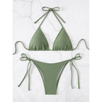 7 Farben Neckholder Brasilianischer Bikini Damen Bademode Weiblicher Badeanzug Zweiteiliges Bikini-Set Gepolsterter Badeanzug Damen V3536