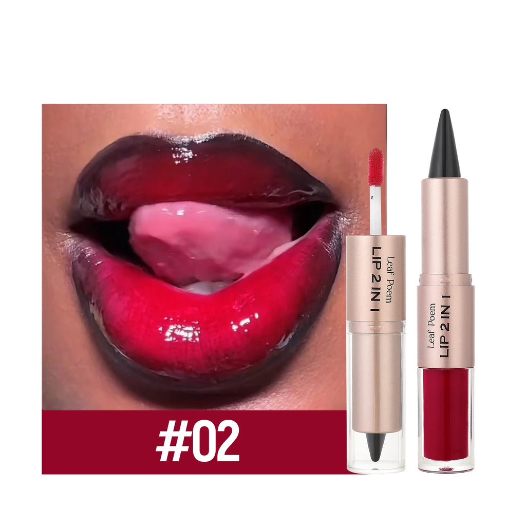 Schwarzer brauner, spitz zulaufender Lipliner-Konturenstift, doppelseitiger Spiegel, aufpolsternder Lippenglanz, kristallklarer Lipgloss, sexy roter Lippen-Tint-Make-up