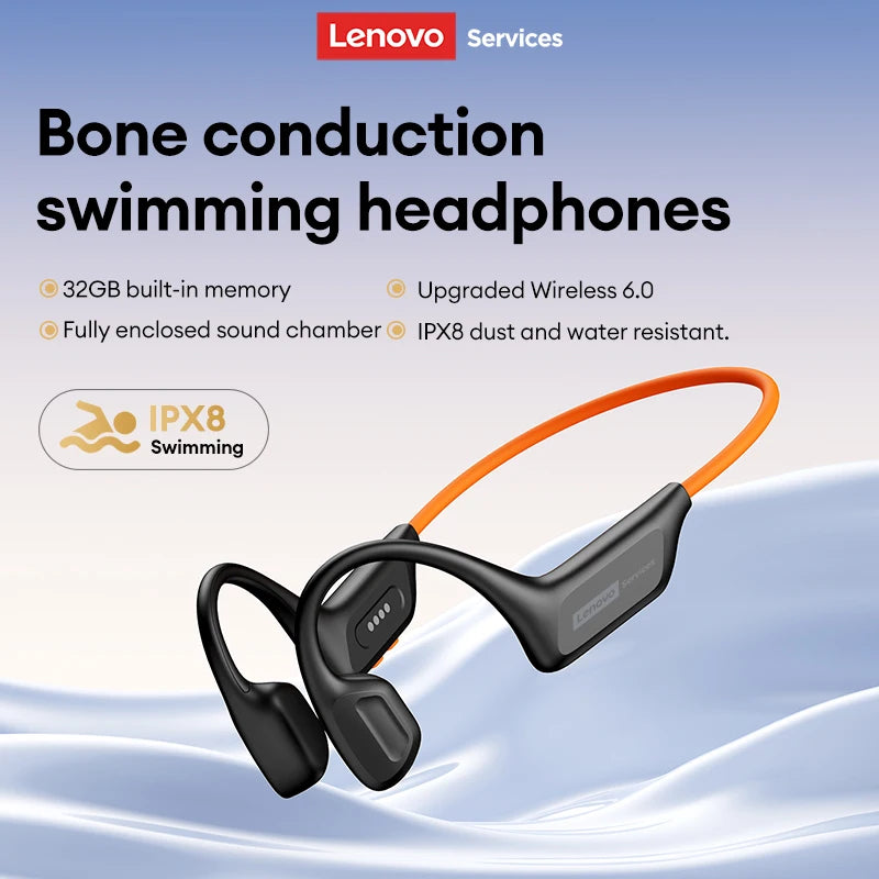 Lenovo S106 True Bone Conduction Headset Bluetooth 6.0 IPX8 Wasserdichte Kopfhörer 32GB MP3 HIFI Ohrhörer mit Mikrofon zum Schwimmen