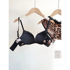 Sexy Leopard-Print-Dessous-Set für Damen, kabellos, unsichtbarer Push-Up für kleine Brüste, verstellbares A-bis-C-Körbchen, transparenter, reiner Spitzen-Look, S-XL