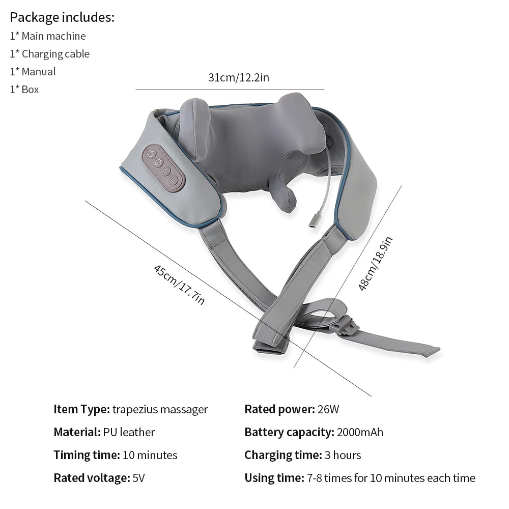 Foreverlily 26W Bürstenloser Motor Nacken- und Schultermassagegerät Kabelloses Nacken- und Rückenmassage-Schal Nackenmassager