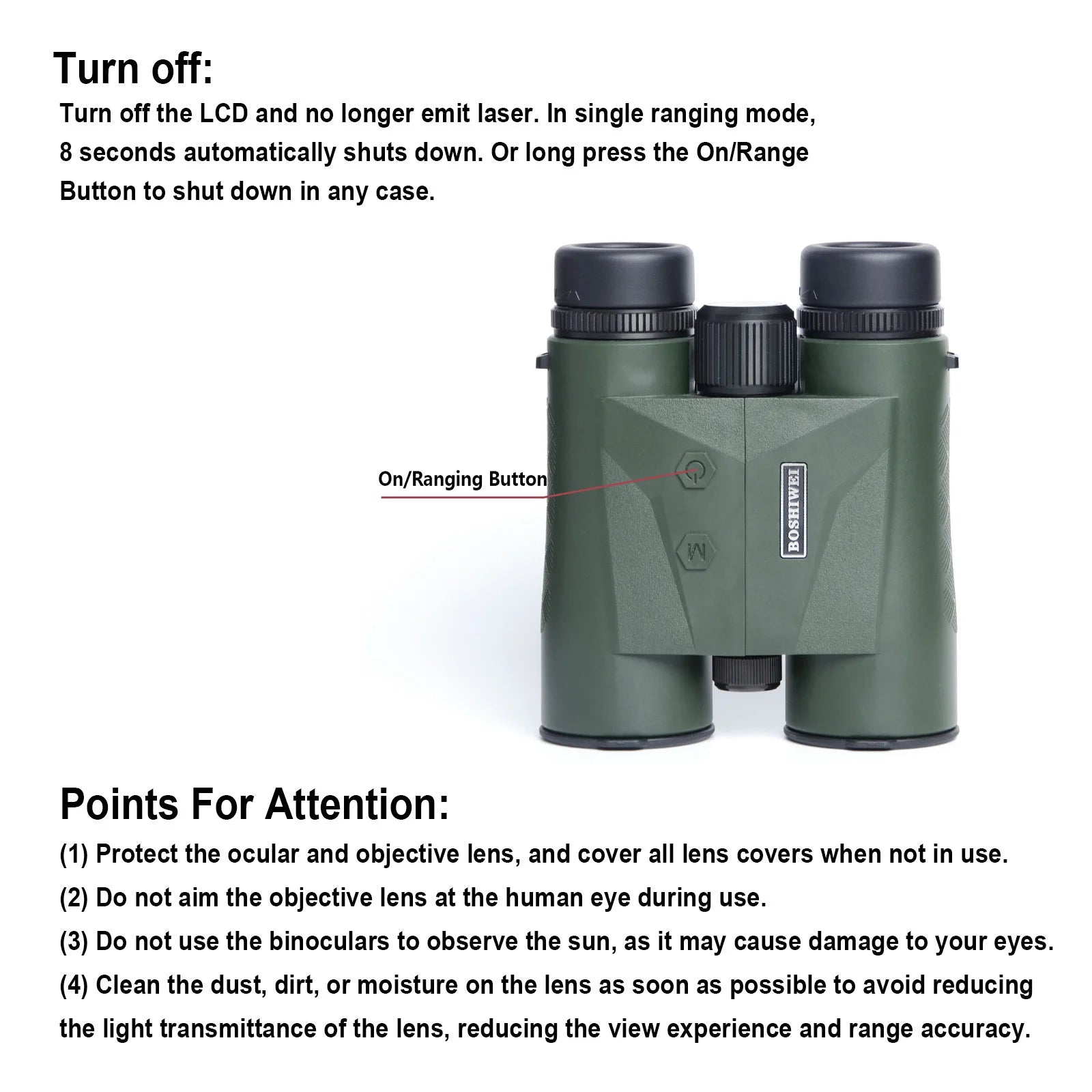 BOSHIWEI 10x42 HD Fernglas mit Laser-Entfernungsmesser IPX7 Wasserdicht Ergonomisches Design für lange Betrachtungs- und Messzeiten im Freien