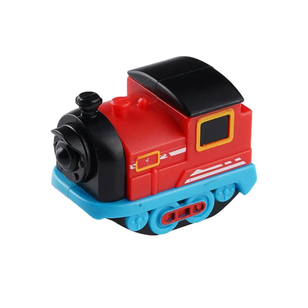 Magnetische elektrische Eisenbahnlokomotive Holzschiene Slot Diecast Eisenbahn mit zwei Waggons Holzzug Kinderspielzeug Biro Schiene