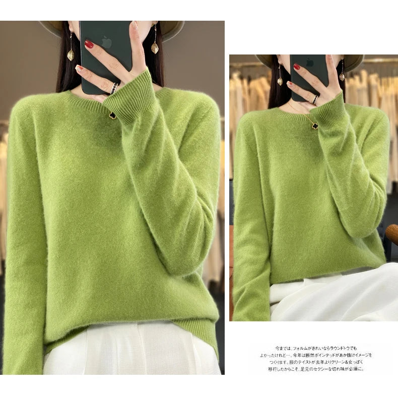 100 % Merinowolle Pullover Damen O-Ausschnitt Kaschmir Strickwaren Female Pullover Herbst Winter Freizeit Oberteile Einfarbig Weiche Kleidung