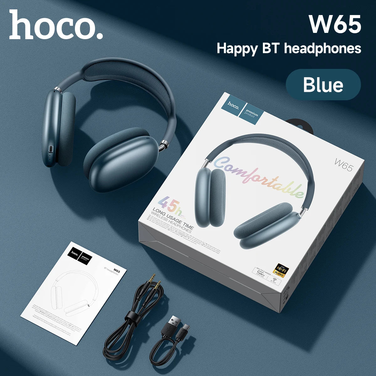 hoco Over-Ear Bluetooth 5.4 Kopfhörer Sport Kabellose Ohrhörer Headsets mit Mikrofon für Telefonate Stoff-Ohrpolster