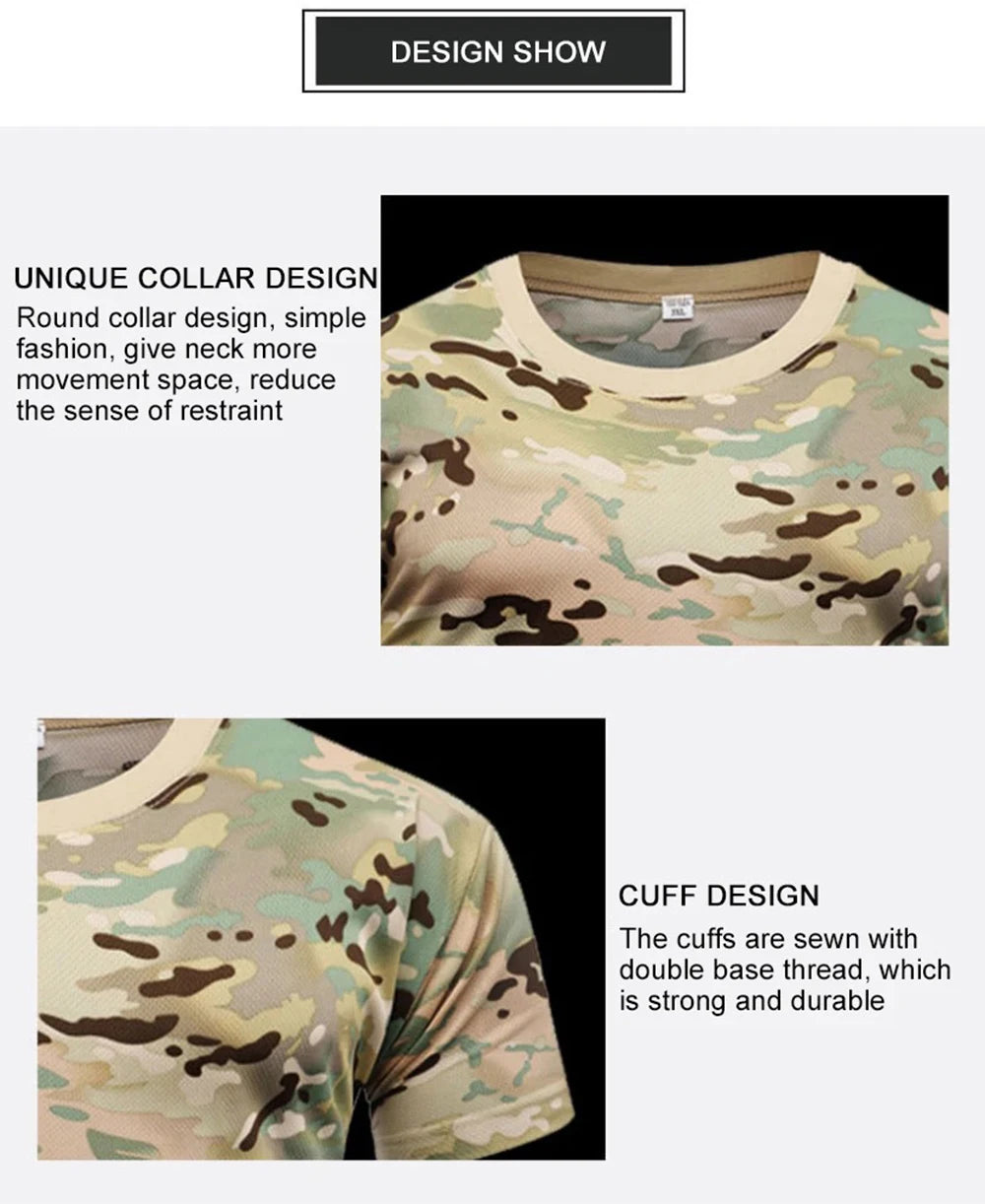 Outdoor Sports Men T-Shirts 3D Camouflage Quick Dry O Neck Short Sleeve Tops Shirt Camo Hiking Hunting T Shirt