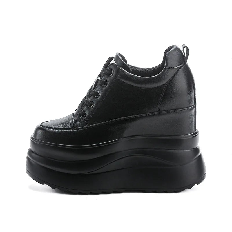 Fujin 13cm 2025 Echtes Leder Plateau Keilabsatz Flats Schuhe Chunky Sneaker Lässige Bequeme Hochwertige Herbst Spaziergangsschuhe