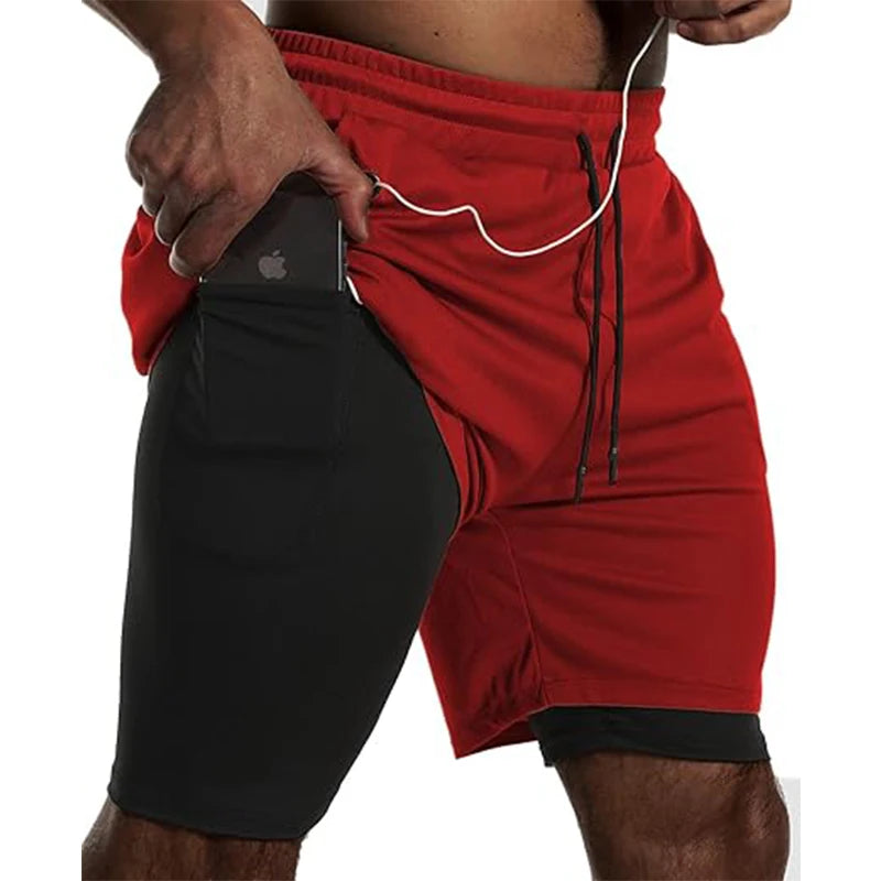Herren Sportshorts Sportbekleidung Doppellagige Laufshorts 2-in-1 Badehosen Sommer Fitnessstudio Training Jogging Short Pants Herren