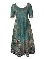2025 Sommer Damen-Bohemia-Kleid locker, modischer Druck, Rundhalsausschnitt, kurze Ärmel, langes Kleid