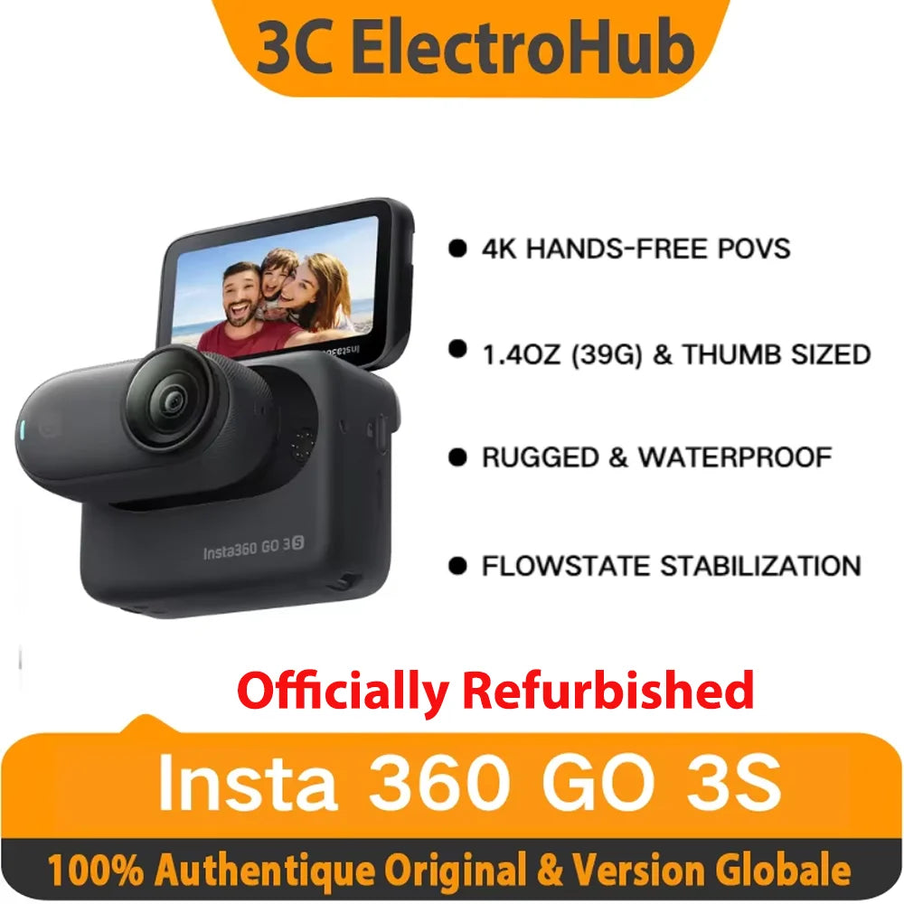 Insta360 GO 3S 128GB (offiziell überholt) – Vlog Mini 4K Kamera, POV freihändig, universelle Befestigung, Stabilisierung