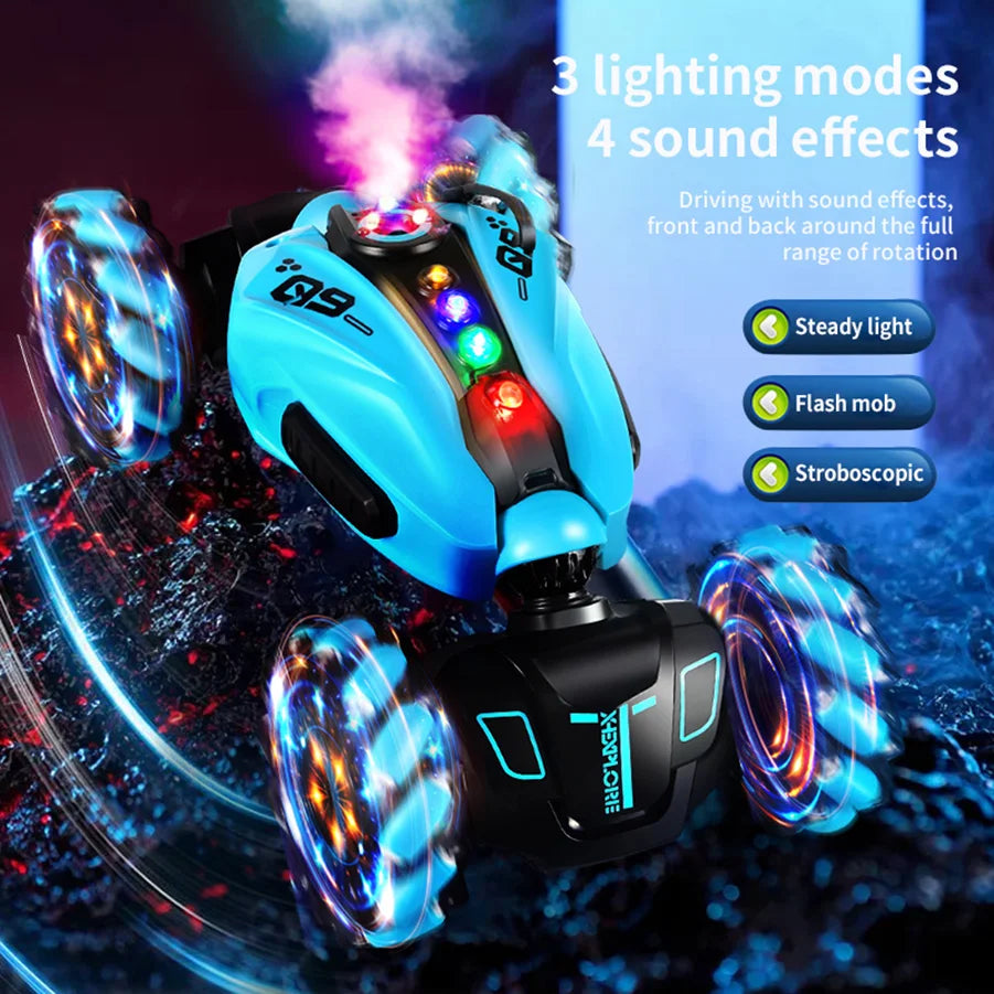 4WD RC Drift-Auto mit Musik, LED-Lichtern, 2.4G Gesten-Funkfernbedienung, Sprüh-Stunt-Auto, 360° drehbares Kletterauto, Spielzeuggeschenk