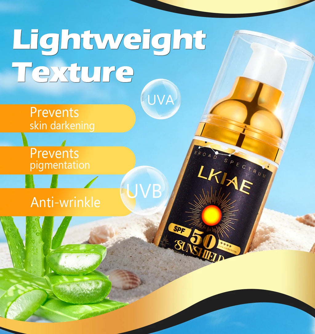 LKIAE Sonnencreme, Breitspektrum LSF 50, UVA/UVB, leicht & nicht fettend, Sonnenschutz, für Gesicht, Körper, nicht komedogen, 60ml