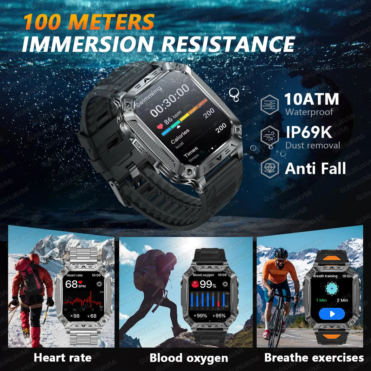 2026 TANK Neue 1400mAh Militär GPS Smartwatch Herren 2.01" AMOLED-Bildschirm 10ATM Wasserdichte Uhr SOS Anruf Taschenlampe Smartwatch iOS