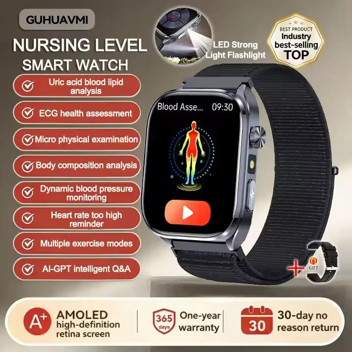 Neue Gesundheitsuhr Harnsäure Blutdruck Blutsauerstoff Körperanalyse Körperfett Smartwatch EKG+PPG Bluetooth Anruf Uhr Frauen Männer
