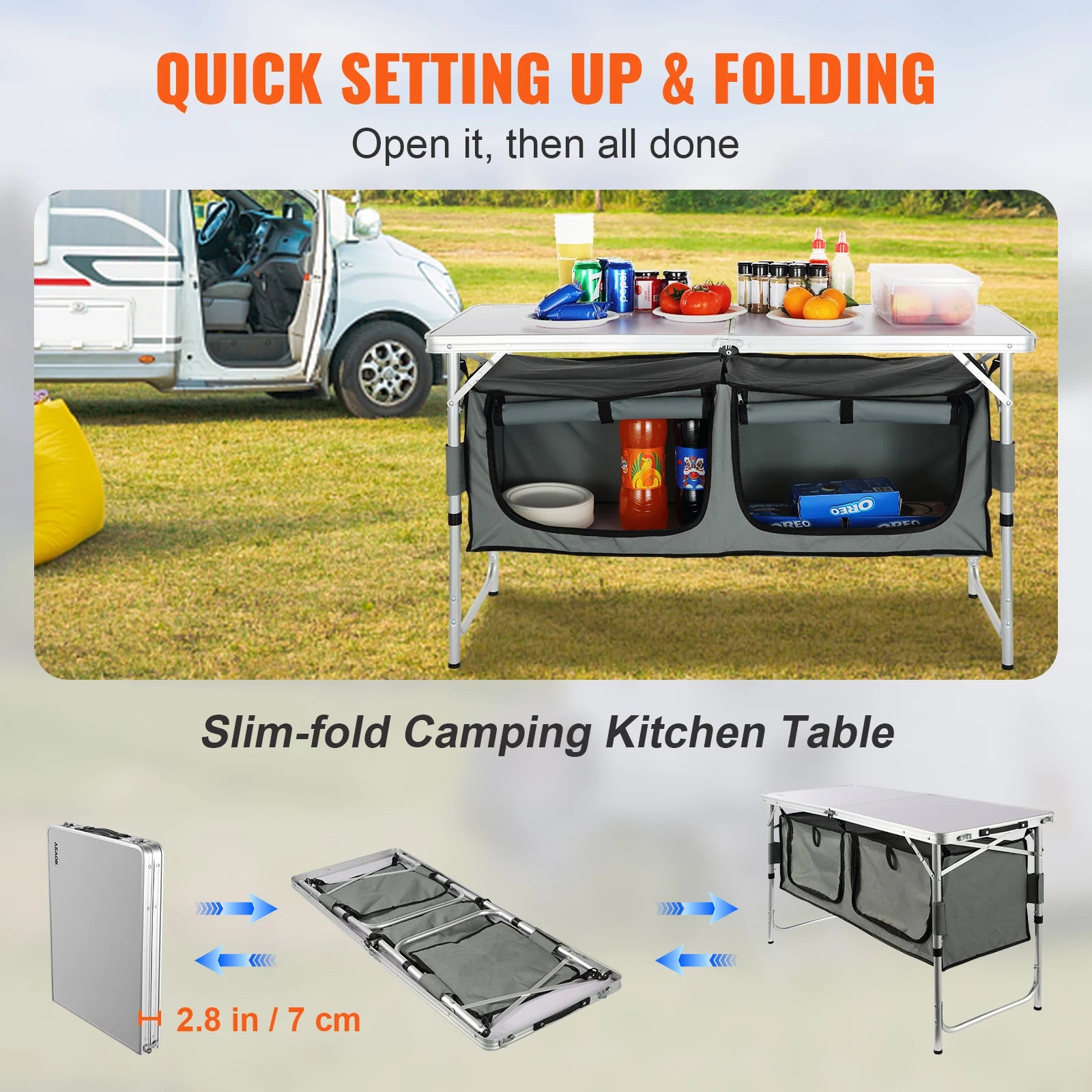 SucceBuy Camping-Küchentisch Schneller Aufbau Klappbarer Campingtisch MDF-Campingtisch für Outdoor-Picknicks BBQ Camping RV Reisen