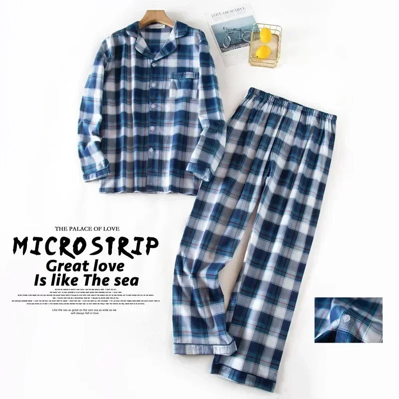 Herren-Hausanzüge Langärmelige Hosenanzüge für Herbst und Winter Pyjamas für Herren Flanell Kariertes Design Pyjamas für Herren