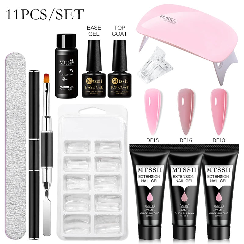 24-teiliges Set 20ml Poly Nail Extension Gel Kit Mini-UV-Lampe Versiegelung mit Basislack Überlack Professionelles Poly-UV-Nagelgel-Kit Starter-Kit