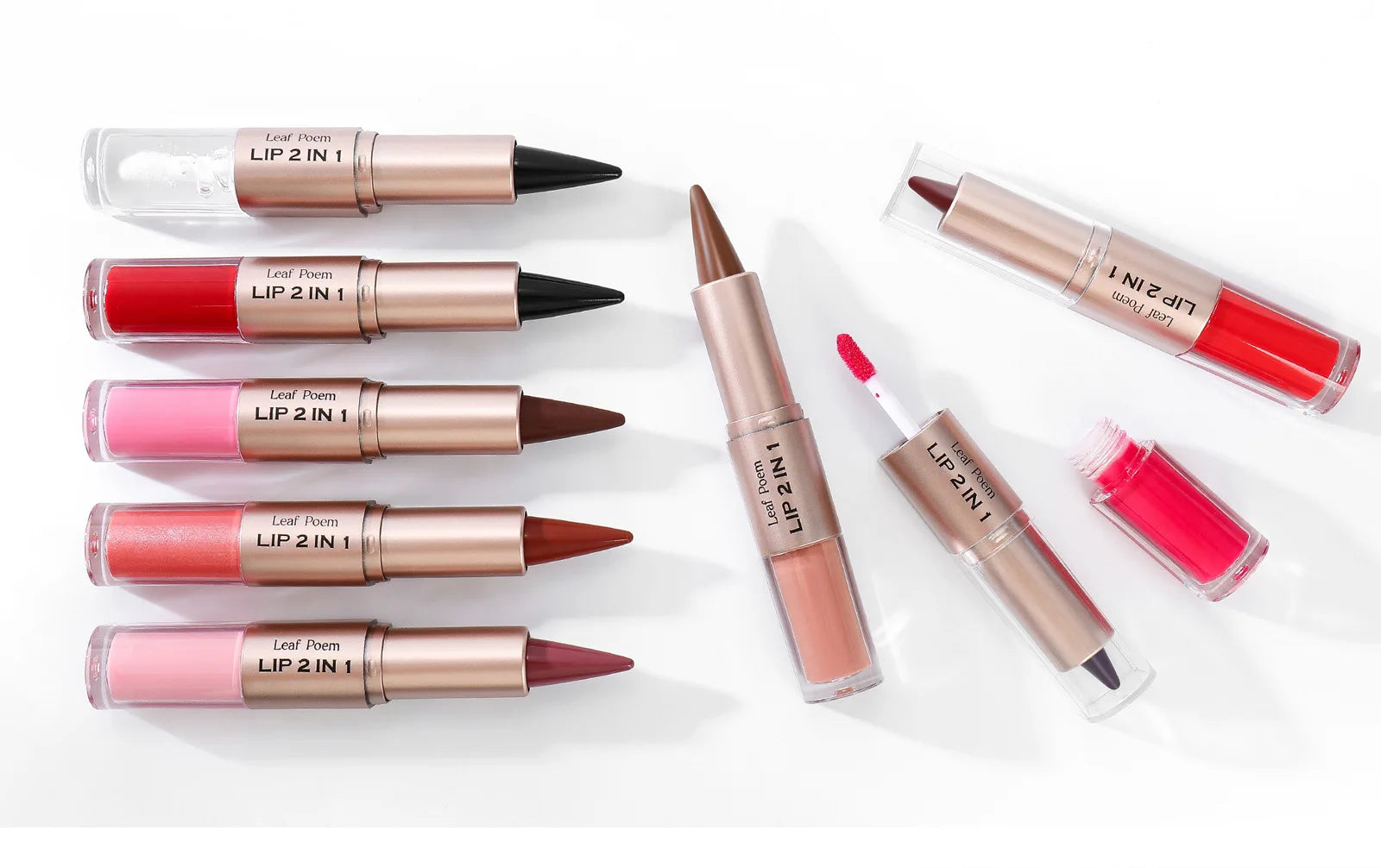 Schwarzer brauner, spitz zulaufender Lipliner-Konturenstift, doppelseitiger Spiegel, aufpolsternder Lippenglanz, kristallklarer Lipgloss, sexy roter Lippen-Tint-Make-up