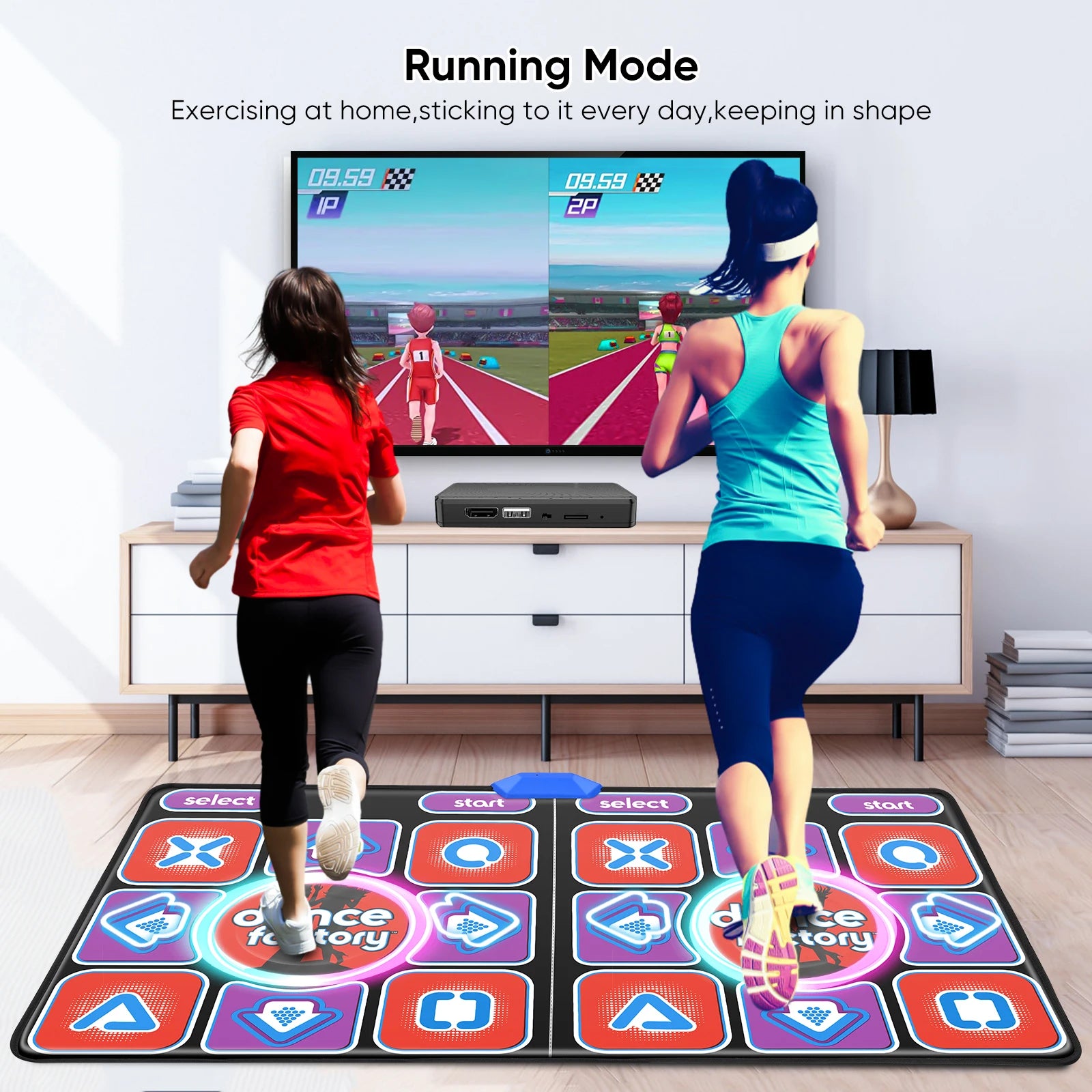 HDMI-Doppeltanzmatte Yoga Fitness-Tanzspiele mit MV/3D/Cartoon-Tanzmodus, selbstaktualisierende, rutschfeste kabellose Doppeltanzmatte Hauptbild