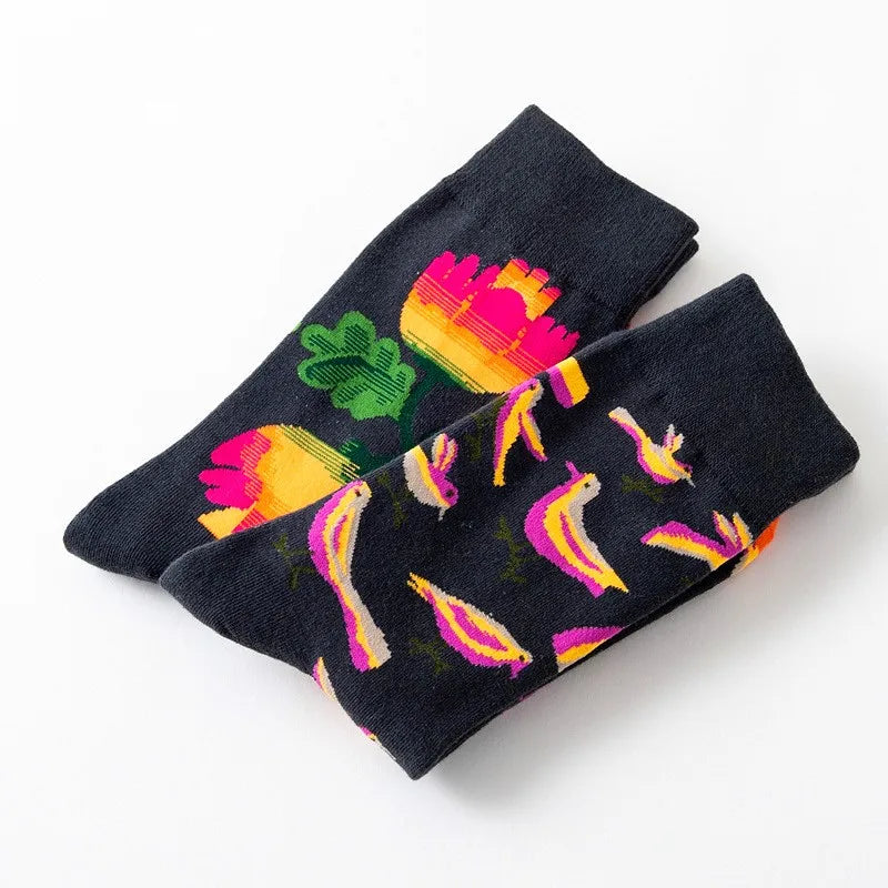 1 Paar Damensocken Cartoon Hund Krake Blume Pflanze Kawaii Lustige Freizeit Damen Baumwollsocken Strümpfe Streetwear Harajuku Crew Socken