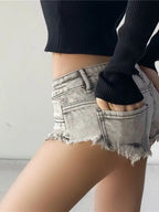 Damen Sommer Low Waist Denim Shorts Stretch Kurze Jeans Hot Pants Sexy Dreieckiges Design Po-Former Casual Streetwear DURIKIES