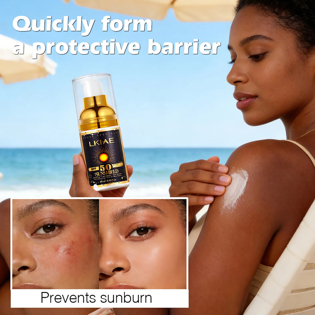LKIAE Sonnencreme, Breitspektrum LSF 50, UVA/UVB, leicht & nicht fettend, Sonnenschutz, für Gesicht, Körper, nicht komedogen, 60ml