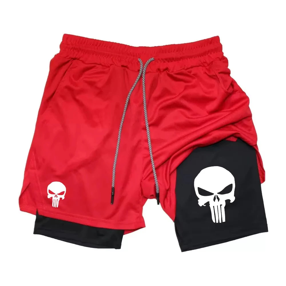 Print 2-in-1 Performance Shorts für Herren, athletische, schnell trocknende Shorts mit Handytasche, Sommer-Fitnessstudio-Workout-Laufshorts RL0302