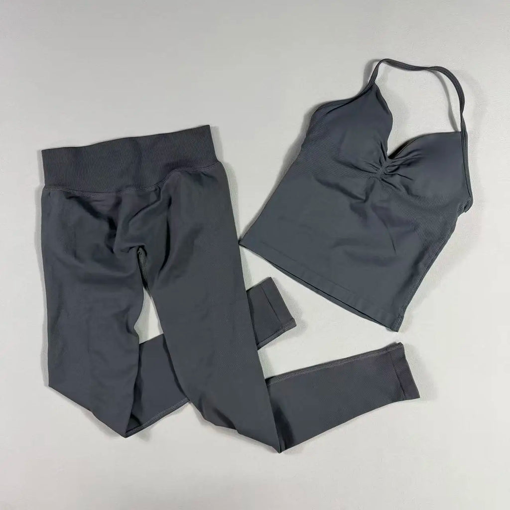 UETEEY Seamless Gym Set Women Tank Tops High Waist Scrunch Yoga Leggings Fitness Clothes Workout Sets Gym Suit Activewear