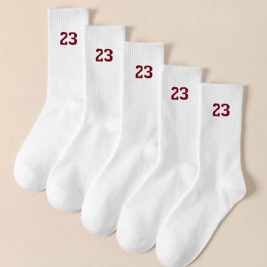Herren-Crew-Socken, klassisch, Design mit Nummer 23, bequem, atmungsaktiv, feuchtigkeitsableitend