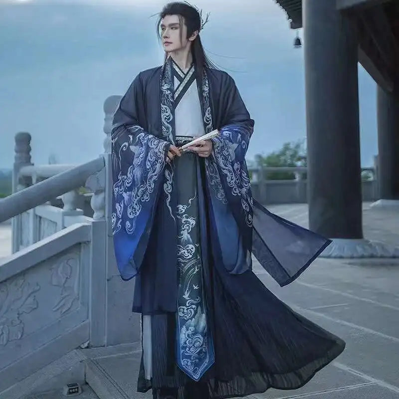 Originelles Chinesisches Blumenwolken Hanfu Kleid Herren Damen Traditionelles Weijin-Perioden Farbverlauf Kostüm Nischen Fee Cosplay Kleidung Hauptbild