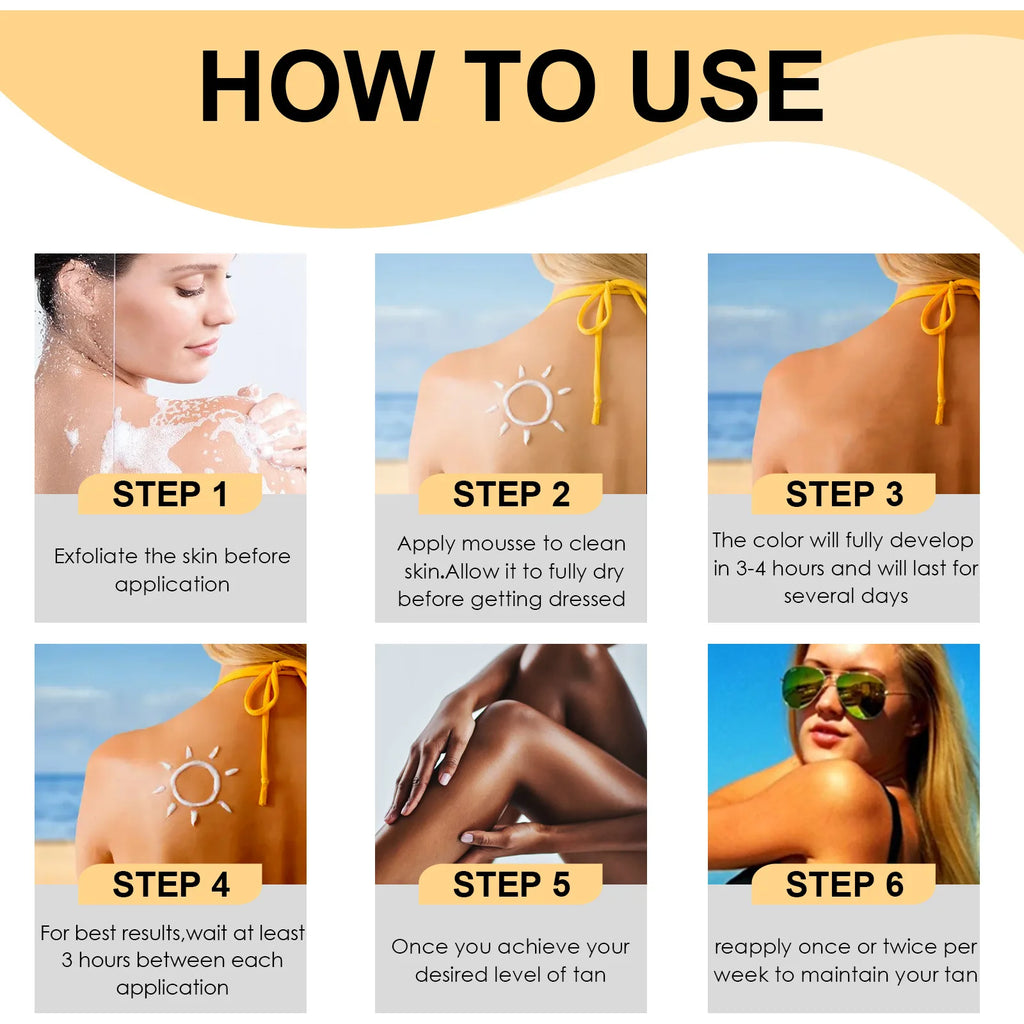 Bräunungscreme Selbstbräuner Sonnenlose Bräune Körper Bräunungsbeschleuniger Haut Glanz Schutz Sonnenbaden Feuchtigkeitscreme Natürlicher Selbstbräuner Mousse