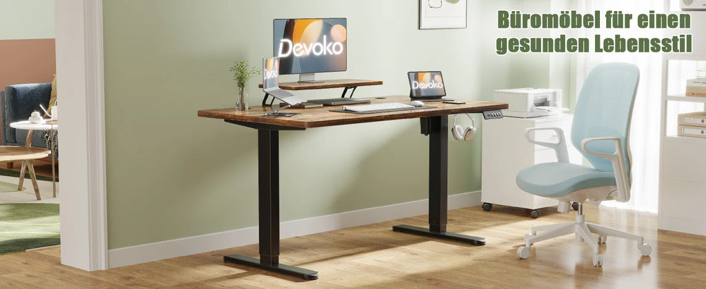 Devoko elektrischer höhenverstellbarer Schreibtisch 120 × 60 cm mit Monitorständer Ergonomischer Sitz-Steh-Schreibtisch (Weiß)