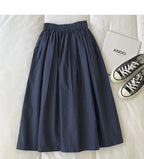 Damen Schwarzer Rock Midi High Waist Korean Style Plissiert A-Linie Vintage Kleidung 2026 Neue Sommer Casual Mode Damen Arbeitskleidung