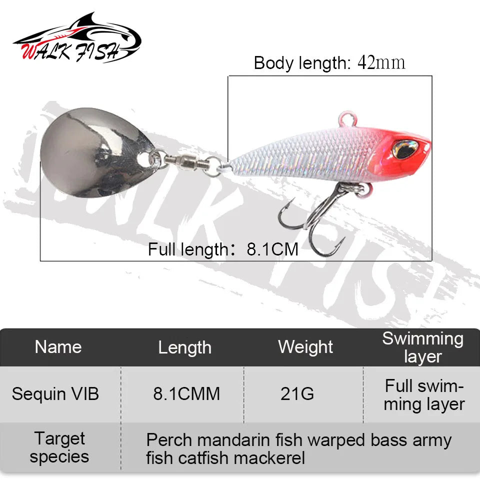 WALK FISH 7g 11g 15g 21g Spinnerbait Metall VIB Angelköder rotierender Schwanz Vibration Pailletten Japan Wobbler Trollingköder Pesca
