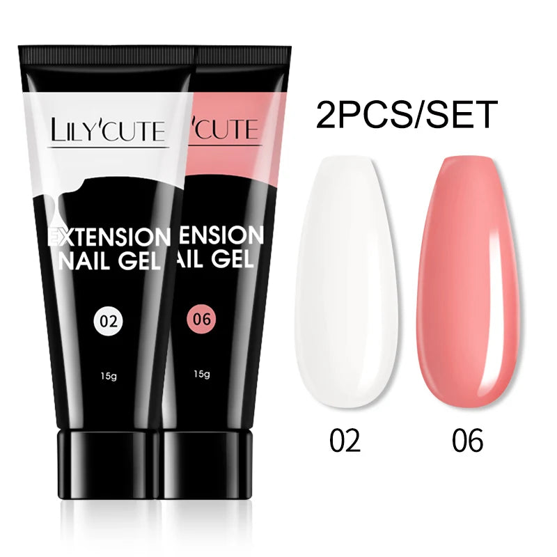 LILYCUTE 15ml Verlängerungsgel-Nagellack-Set Quick Nail Prolong mit Verlängerungsform-Nagelspitzen Acryl-Lösung Maniküre-Werkzeug-Kit