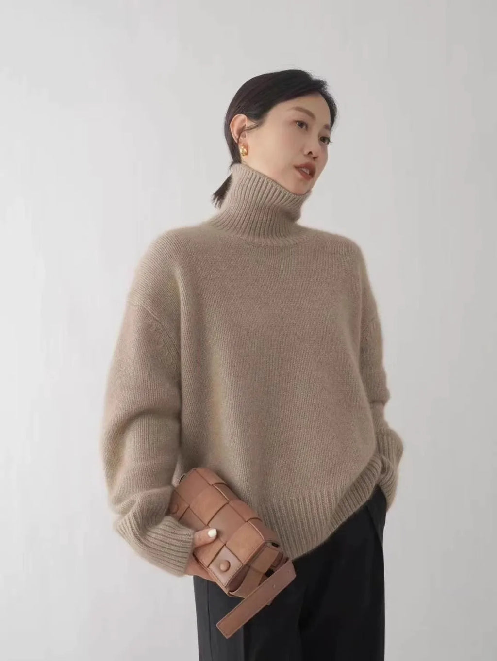2024 Herbst und Winter Neuer dicker Kaschmirpullover Damen Rollkragenpullover Warm Locker Gestrickter Basispullover Jacke Oberteile