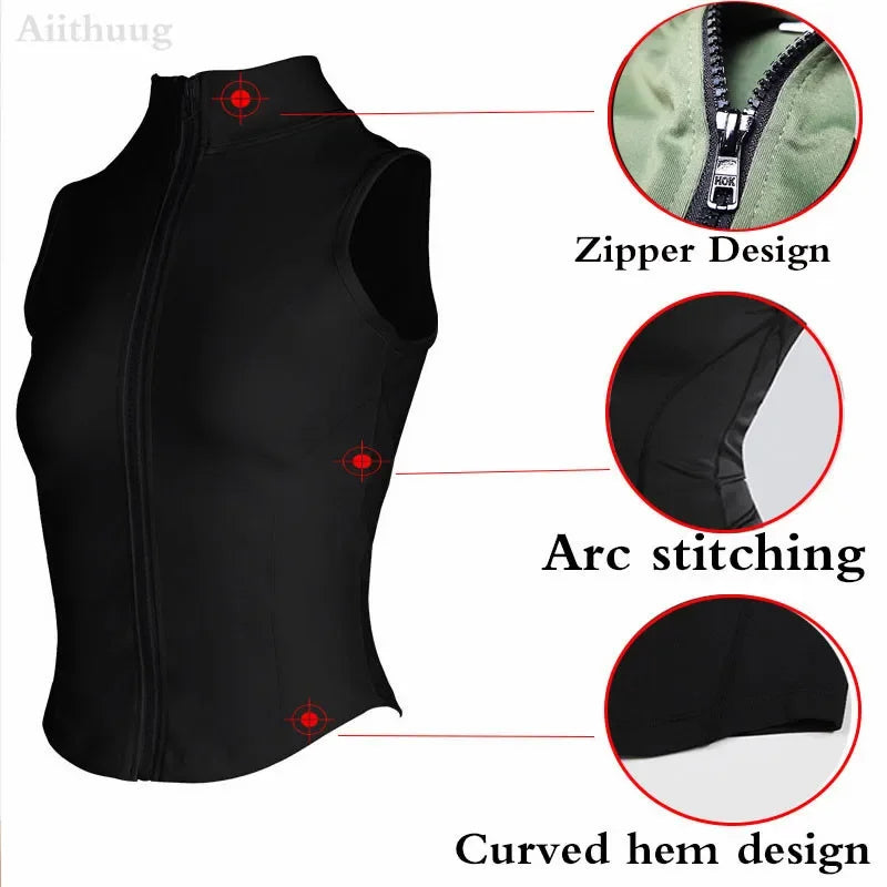 Aiithuug Athletic Reißverschluss-Sweatweste Jacke Ärmellose Lauf-Yoga-Tops Stehkragen-Shirts Sport-Top Fitness Damen Workout-Tops
