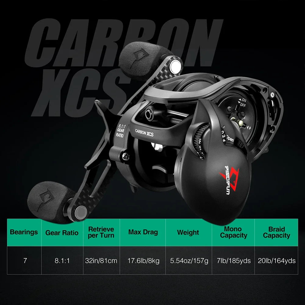 Piscifun Carbon XCS Baitcaster Rolle 8kg Bremskraft 156g Baitcasting Angelrolle 8,1:1 Übersetzung Duales Bremssystem Rahmenwurfrolle
