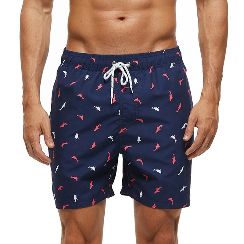 DATIFER Sommer Neue Mode Polyester Herren Shorts Strand Schnell Trocknend Bedruckte Badeshorts Übergröße Mesh-Futter Surf-Fitnessshorts Herren