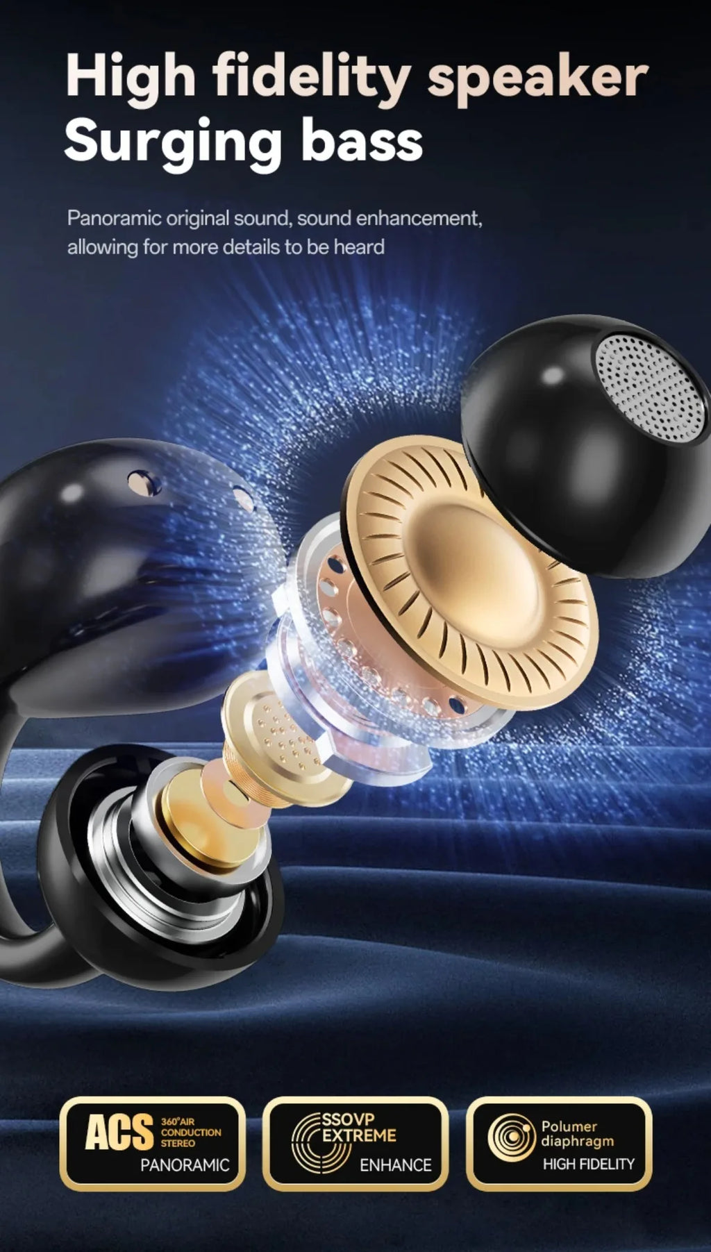 Touchscreen-Bluetooth-Kopfhörer 144 Sprachen Echtzeit-Übersetzung Kopfhörer Drahtlose Open-Ear-Clips Sport-Gaming-Kopfhörer