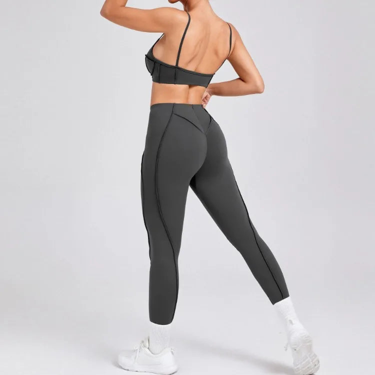 Nahtlose Yoga-Sets Sport-Fitness Hochbund-Hüfthebe-Formhose Rückenfreier BH-Anzug Workout-Gym-Leggings-Sets für Damen