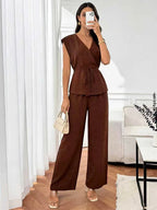 Damen Anzug mit Revers, langen Ärmeln, chic, einreihig, weites Bein, lange Hose, Sets 2026, lässiges, lockeres Outfit für den Alltag