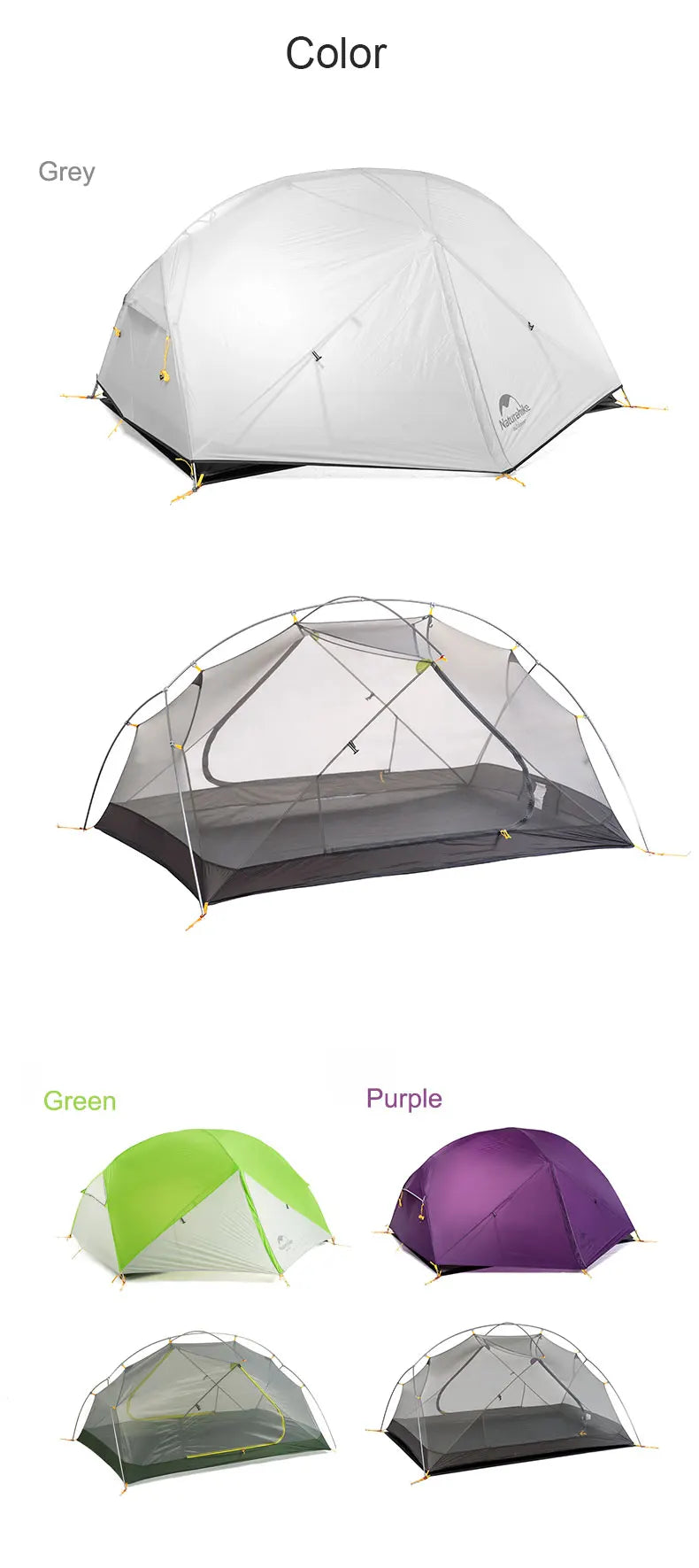 Naturehike Mongar UL 2 Zelt 2 Personen Trekkingzelt 20D Ultraleichtes Reisezelt Wasserdichtes Wanderzelt Überlebenszelt Outdoor Camping Zelt