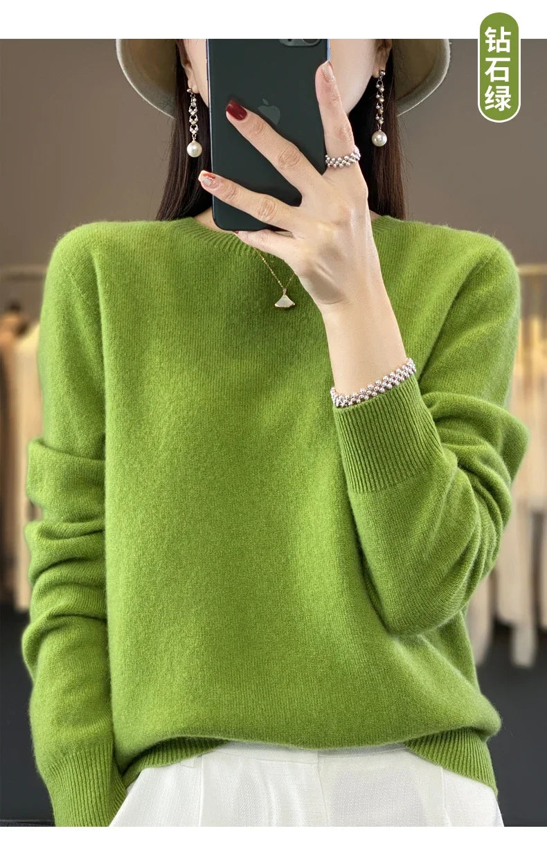 100 % Merinowolle Pullover Damen O-Ausschnitt Kaschmir Strickwaren Female Pullover Herbst Winter Freizeit Oberteile Einfarbig Weiche Kleidung